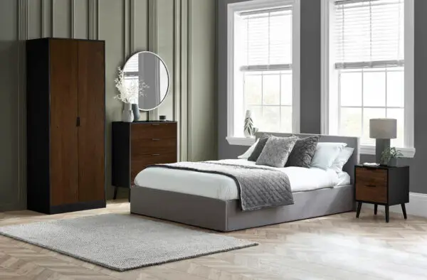 Alba 2 Drawer Bedside - Walnut/Black - Image 7