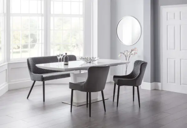 Como White High Gloss Table , 1 Grey Luxe High Bench and 2 Grey Luxe Chairs - Image 4