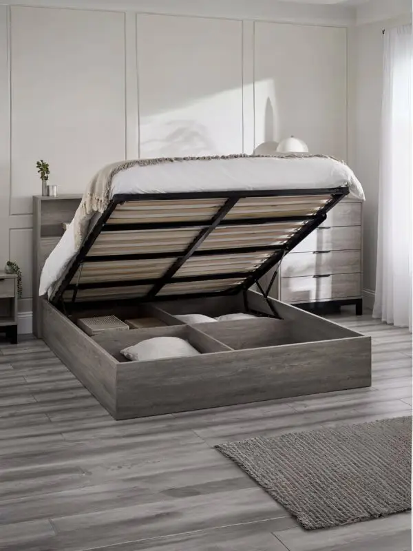 Bali Ottoman Storage 150cm King Bed -Grey Oak - Image 2