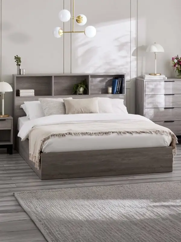 Bali Ottoman Storage 135cm Double Bed - Grey Oak