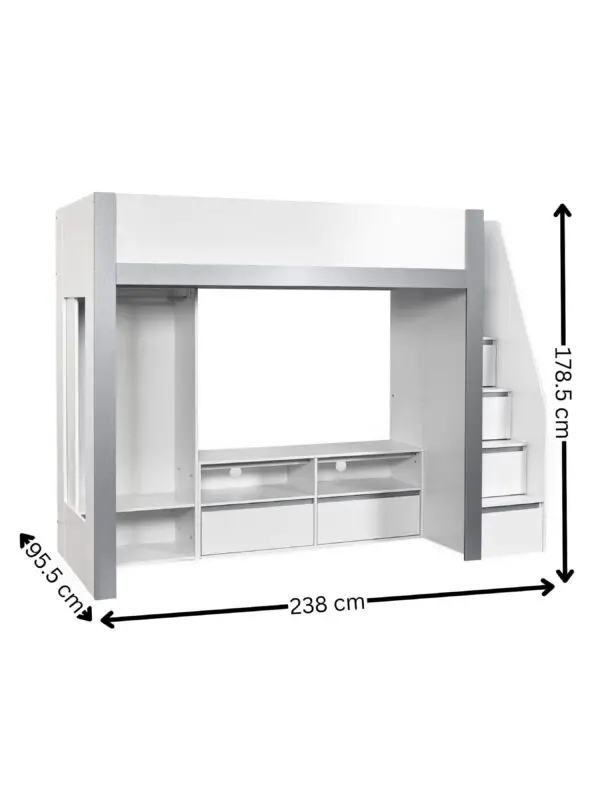 Gaia 90cm Single Highsleeper TV Bed - White and Silver - Image 12