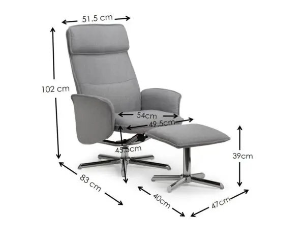 Aria Recliner Chair With Stool - Grey Linen - Image 4