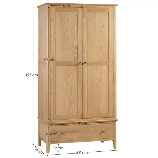Cotswold 2 Door 1 Drawer Wardrobe - Image 7