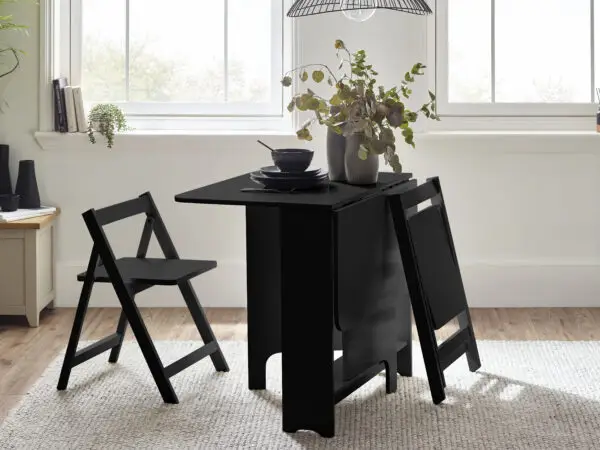 Gatan Small Gateleg Table With 2 Chairs - Black - Image 2