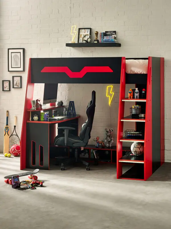 Eagle Single 90cm Gaming Highsleeper - Black and Red - Image 2