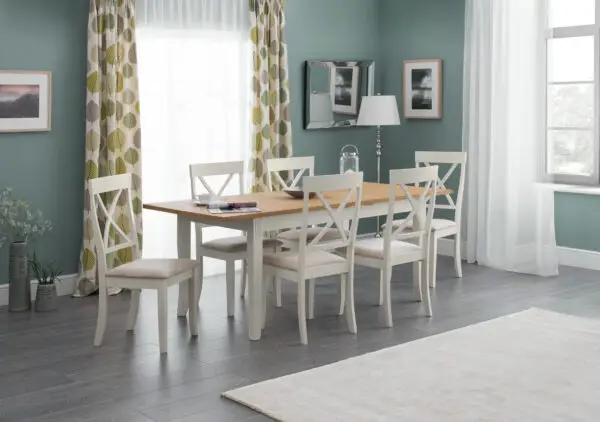 Davenport Ivory and Oak Rectangular Table and 6 Ivory Davenport Chairs