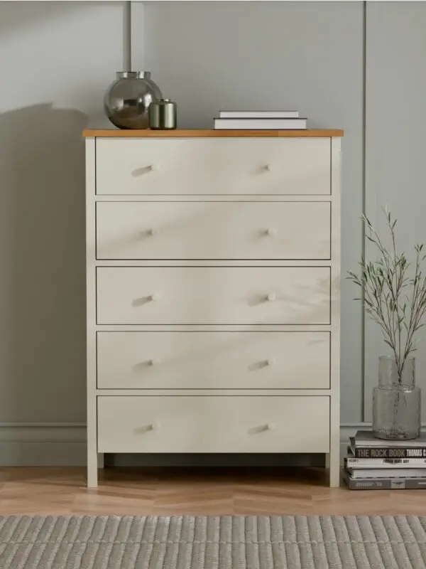 Coxmoor 5 Drawer Wide Chest - Ivory and Oak
