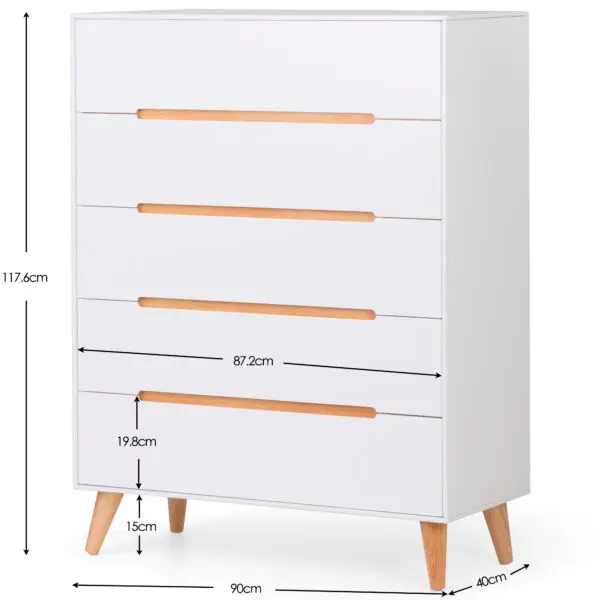 Alicia 5 Drawer Chest - White - Image 3