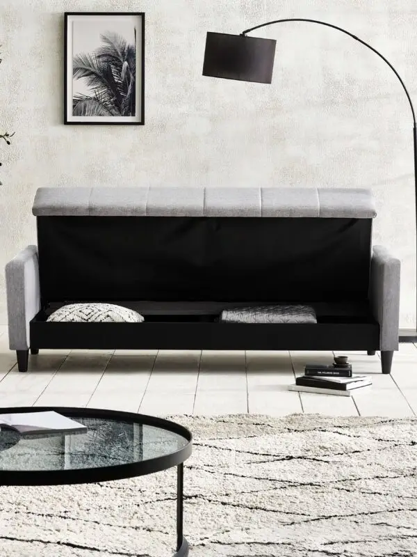 Alfie 3 Seater Grey Linen Storage Sofabed - Image 3