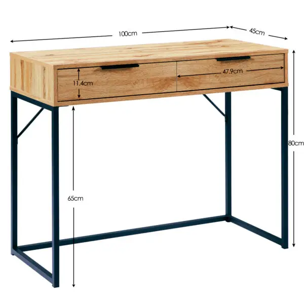 Bali 2 Drawer Dressing Table/Desk - Light Oak - Image 4