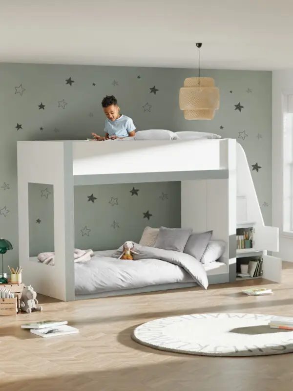 Gaia 90cm Single Bunk Bed - White and Silver - Image 2