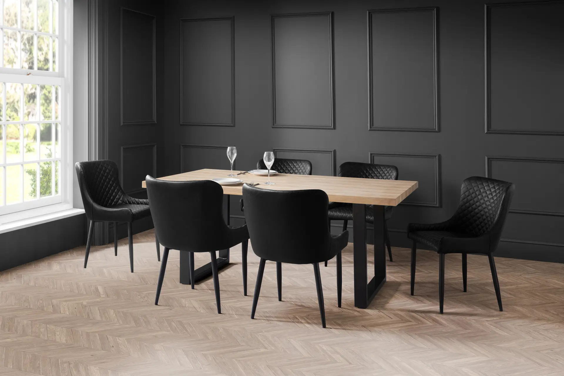 Berwick Dining Table and 6 Luxe Black Chairs
