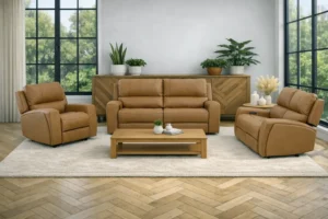 Mazzini Power Recliner Tan Leather Sofa Collection